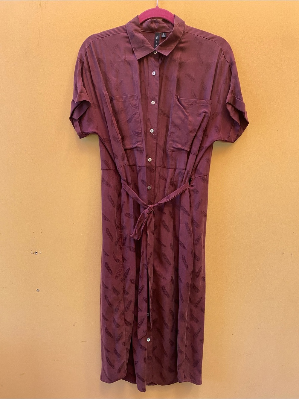 SMALL Button-Front Shirt Dress in Wine